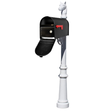 Lewiston E1 Economy Mailbox Locking Insert System with Fluted Base & Horsehead Finial, White LPST-E1-LKIT-801-WHT